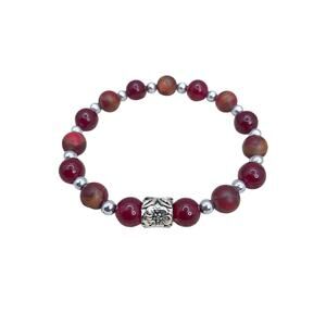 Artisan Apple Jasper Bracelet Natural Beaded Stretch Tibetan Silver Spacer NEW